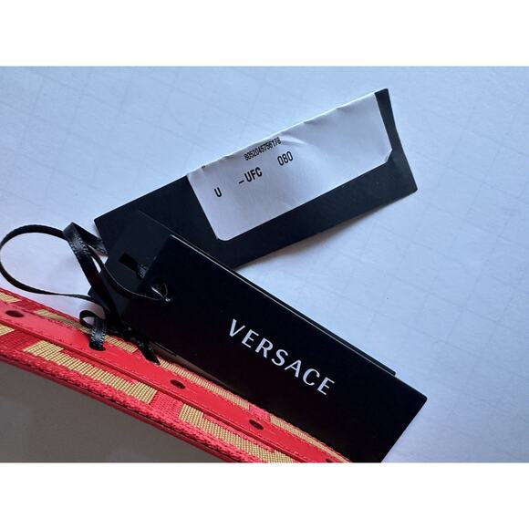 Versace Medusa-Buckle Greca Calf Leather Red/Gold Belt 80 (32) DCU8061 NWT $495 - Picture 11 of 12